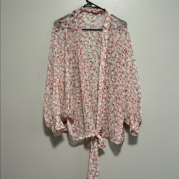 Pilcro Pink and White Tie Front Cuffed Sleeve wrap - Picture 1 of 5